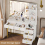 Sikaic Makeup Vanity LED Makeup Vanity With Outlet Nightstand Drawers White & Gold