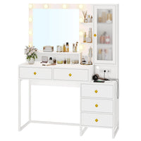 Sikaic Makeup Vanity LED Makeup Vanity With Outlet Nightstand Drawers White