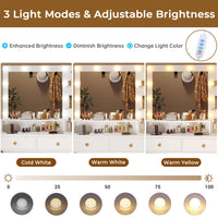 Sikaic Makeup Vanity LED Makeup Vanity With Outlet Nightstand Drawers White