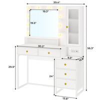Sikaic Makeup Vanity LED Makeup Vanity With Outlet Nightstand Drawers White