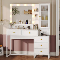Sikaic Makeup Vanity LED Makeup Vanity With Outlet Nightstand Drawers White