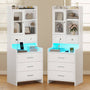 Sikaic Nightstand LED Tall Nightstand with Charging Station Drawers Shelves Glass Door Storage Grey