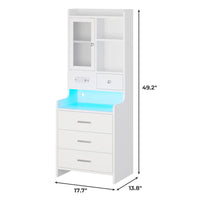 Sikaic Nightstand LED Tall Nightstand with Charging Station Drawers Shelves Glass Door Storage Grey