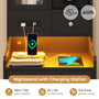 Sikaic Nightstand LED Tall Nightstand with Charging Station Drawers Shelves Glass Door Storage Black
