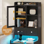 Sikaic Nightstand LED Tall Nightstand with Charging Station Drawers Shelves Glass Door Storage Black