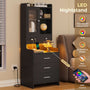 Sikaic Nightstand LED Tall Nightstand with Charging Station Drawers Shelves Glass Door Storage Black