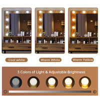 Sikaic Makeup Vanity Makeup Vanity with Lights Charging Station Mirror Drawers Rustic Brown