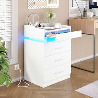 Sikaic Nightstand LED Nightstand with Charging Station Hutch Drawers White
