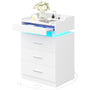 Sikaic Nightstand LED Nightstand with Charging Station Hutch Drawers White