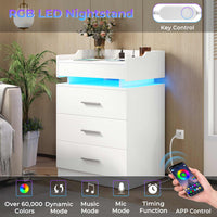 Sikaic Nightstand LED Nightstand with Charging Station Hutch Drawers White