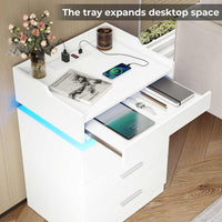 Sikaic Nightstand LED Nightstand with Charging Station Hutch Drawers White