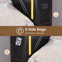 Sikaic Bed Frame Upholstered Platform LED Bed Frame with Charging Station No Box Spring Needed Black