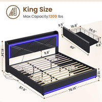 Sikaic Bed Frame Upholstered Platform LED Bed Frame with Charging Station No Box Spring Needed Black
