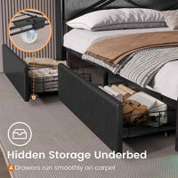 Sikaic Bed Frame Upholstered Platform LED Bed Frame with Charging Station No Box Spring Needed Black