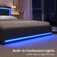 Sikaic Bed Frame Upholstered Platform LED Bed Frame with Charging Station No Box Spring Needed Black