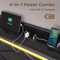 Sikaic Bed Frame Upholstered Platform LED Bed Frame with Charging Station No Box Spring Needed Black