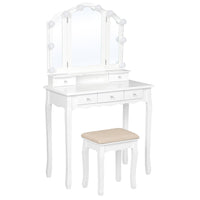 Sikaic Makeup Vanity Makeup Vanity with Lighted Mirror Stool Drawers White