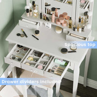 Sikaic Makeup Vanity Makeup Vanity with Lighted Mirror Stool Drawers White