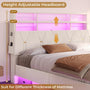 Sikaic Bed Frame Faux Leather LED Bed Frame with Outlets and Storage Headboard White
