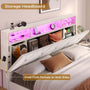 Sikaic Bed Frame Faux Leather LED Bed Frame with Outlets and Storage Headboard White
