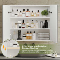 Sikaic Medicine Cabinet Led Double Doors Wall Mounted Medicine Cabinet with Mirror Cabinet Storage Organizer Adjustable Shelves White