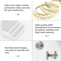 Sikaic Medicine Cabinet Led Double Doors Wall Mounted Medicine Cabinet with Mirror Cabinet Storage Organizer Adjustable Shelves White