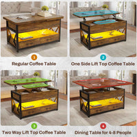 Sikaic Coffee Table 40" Inches Lift Top 4 in 1 LED Coffee Table with 2 Drawers Storage Brown