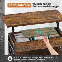 Sikaic Coffee Table 40" Inches Lift Top 4 in 1 LED Coffee Table with 2 Drawers Storage Brown