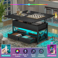 Sikaic Coffee Table 40" Inches Lift Top 4 in 1 LED Coffee Table with 2 Drawers Storage Black