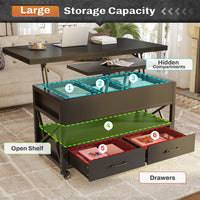 Sikaic Coffee Table 40" Inches Lift Top 4 in 1 LED Coffee Table with 2 Drawers Storage Black