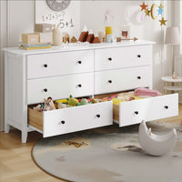 Sikaic Dresser 6 Drawers Double Dresser with Large Capacity Solid Wood Storage Cabinet White