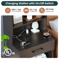 Sikaic Nightstand LED Tall Nightstand with Charging Station 3 Drawers And Bookshelf Black