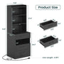 Sikaic Nightstand LED Tall Nightstand with Charging Station 3 Drawers And Bookshelf Black