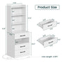 Sikaic Nightstand LED Tall Nightstand with Charging Station 3 Drawers And Bookshelf  White