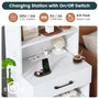 Sikaic Nightstand LED Tall Nightstand with Charging Station 3 Drawers And Bookshelf  White