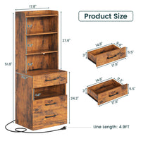 Sikaic Nightstand LED Tall Nightstand with Charging Station 3 Drawers And Bookshelf Brown