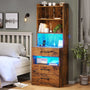 Sikaic Nightstand LED Tall Nightstand with Charging Station 3 Drawers And Bookshelf Brown