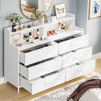 Sikaic Dresser Double Large Dresser with Shelves Wide Chest of 6 Drawers White