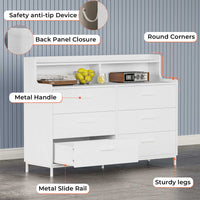 Sikaic Dresser Double Large Dresser with Shelves Wide Chest of 6 Drawers White