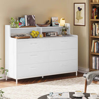 Sikaic Dresser Double Large Dresser with Shelves Wide Chest of 6 Drawers White
