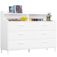 Sikaic Dresser Double Large Dresser with Shelves Wide Chest of 6 Drawers White