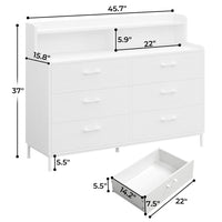 Sikaic Dresser Double Large Dresser with Shelves Wide Chest of 6 Drawers White