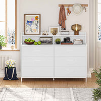 Sikaic Dresser Double Large Dresser with Shelves Wide Chest of 6 Drawers White