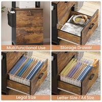 Sikaic File Cabinet 2 Drawers File Cabinet with Lock Storage Bag Open Shelf and Hook Brown