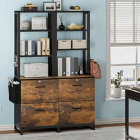 Sikaic File Cabinet 2 Drawers File Cabinet with Lock Storage Bag Open Shelf and Hook Brown