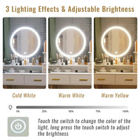 Sikaic Makeup Vanity LED Touch Screen Makeup Vanity Mirror with Nightstand and Open Shelves Storage Drawers White