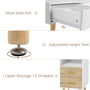 Sikaic Makeup Vanity LED Touch Screen Makeup Vanity Mirror with Nightstand and Open Shelves Storage Drawers White