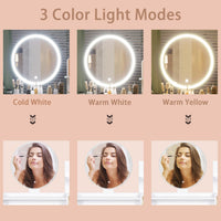 Sikaic Makeup Vanity LED Touch Screen Makeup Vanity Mirror with Nightstand and Open Shelves Storage Drawers White