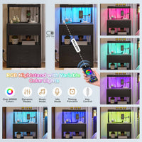 Sikaic Nightstand LED Nightstand with Charging Station 2 USB Ports and 2 AC Outlets And 3 Drawers Open Storage Black