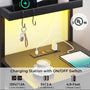 Sikaic Nightstand LED Nightstand with Charging Station 2 USB Ports and 2 AC Outlets And 3 Drawers Open Storage Black